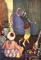 Arabia-027 Ali Baba and the forty thieves. She drew the poniard, and, holding it in her hand, began a dance