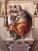 Michel-Ange-011 THE DELPHIC SIBYL. Sistine Chapel, Rome.