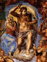 Michel-Ange-015 CENTRAL FIGURES OF THE LAST JUDGMENT. Sistine Chapel, Rome.